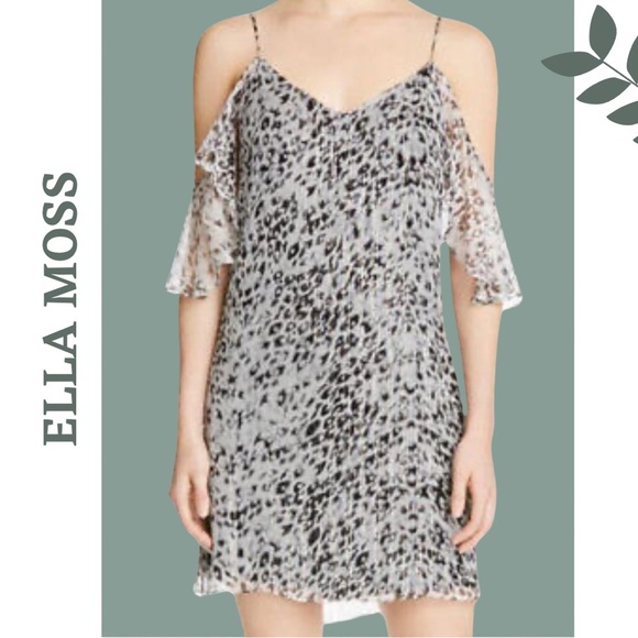 Ella Moss Black and Silver Silk Chiffon Cold Shoulder Animal Print Dress Small - Picture 1 of 8